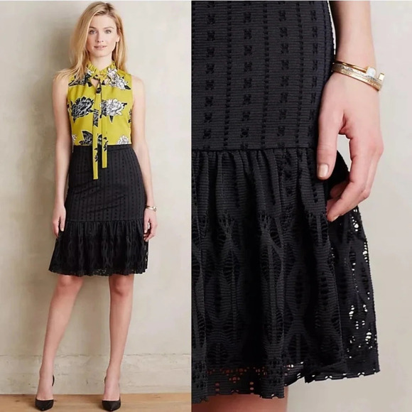 Anthropologie Moulinette Soeurs Black Eyelet Lace Trumpet Skirt Size Small - Picture 1 of 11